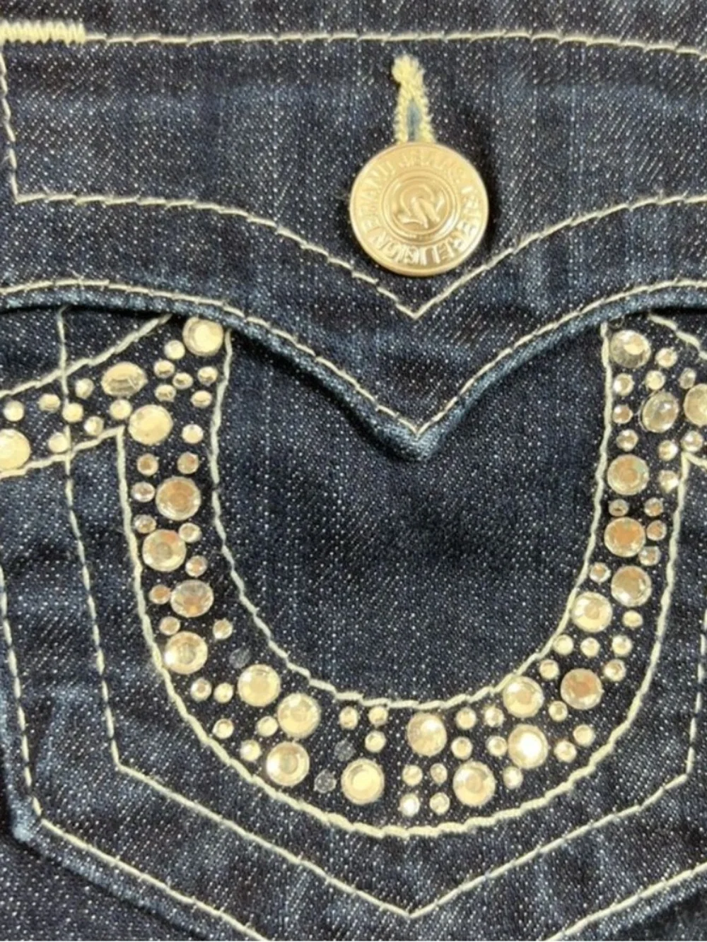 True Religion Becky Rhinestone Flap Pocket Jeans Style# WS2564C47